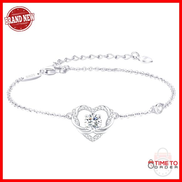 Moissanite Heart Charm Bracelet Sterling Silver Gold Plated Elegant Jewelry Gift